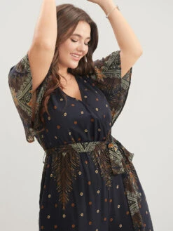 Bandana Print Ruffles Sleeve Belted Wrap Pocket Jumpsuit -Bloomchic Shop 868324249 gf