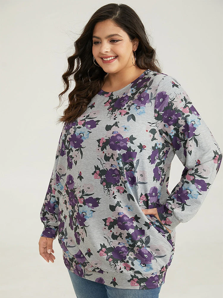Floral Print Pocket Sweatshirt 5 Floral Print Pocket Sweatshirt - Image 3
