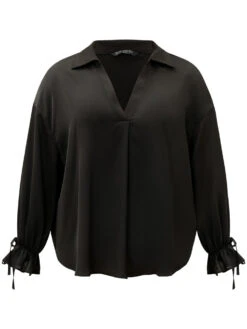 Anti-Wrinkle Knot Pleated Lantern Sleeve Blouse -Bloomchic Shop 86859647 uv