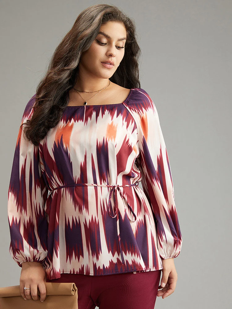 Tie Dye Print Ties Square Neck Blouse 7 Tie Dye Print Ties Square Neck Blouse - Image 5