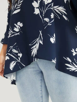 Floral Asymmetrical Hem Ruffle Trim Flounce Sleeve Blouse -Bloomchic Shop 869302485 dg 7e25403d 48b2 46b9 aa62 56cc4420a0b3