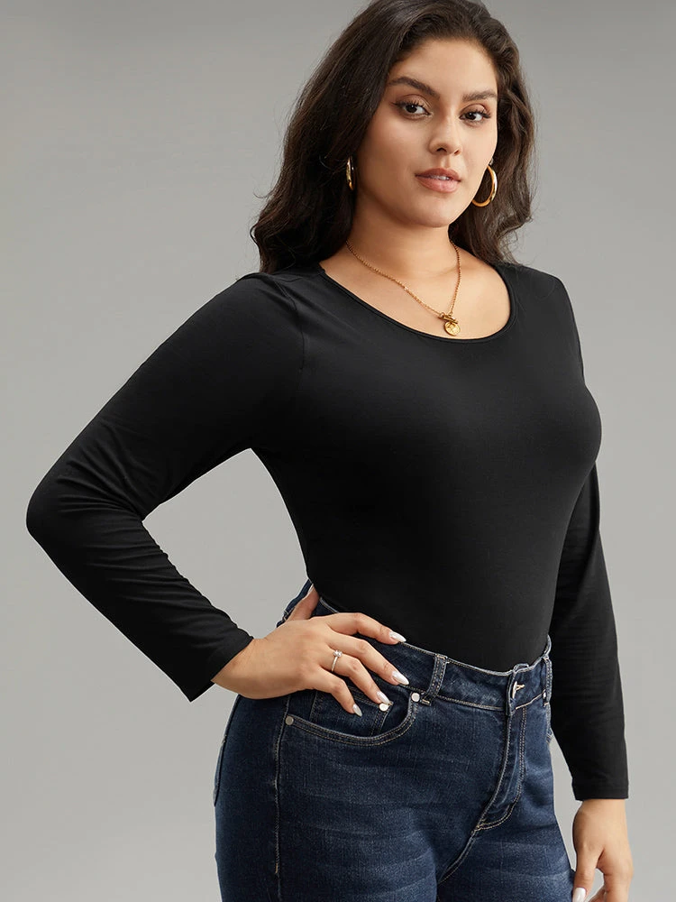 Solid Round Neck Slightly Stretchy Bodysuit 7 Solid Round Neck Slightly Stretchy Bodysuit - Image 5