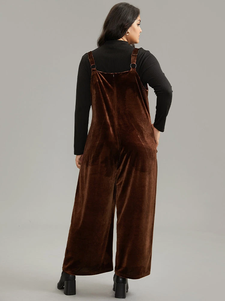 Plain Velvet Spaghetti Strap Pocket Jumpsuit 4 Plain Velvet Spaghetti Strap Pocket Jumpsuit - Image 2