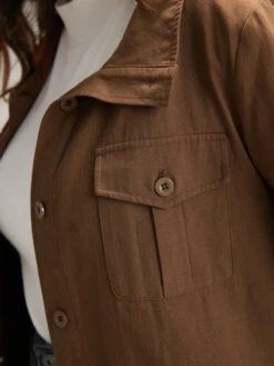 Plain Roll Tab Sleeve Button Down Coat 15 Plain Roll Tab Sleeve Button Down Coat -Bloomchic Shop 871812755 vy