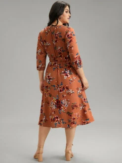 Floral Notched Belted Elastic Waist Dress -Bloomchic Shop 872106897 wj