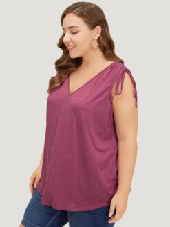 Plain V Neck Drawstring Shoulder Tank Top 12 Plain V Neck Drawstring Shoulder Tank Top -Bloomchic Shop 872330360 ls