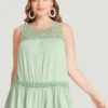 Plain Contrast Lace Mesh Ruffle Hem Tank Top -Bloomchic Shop 872536573 sq