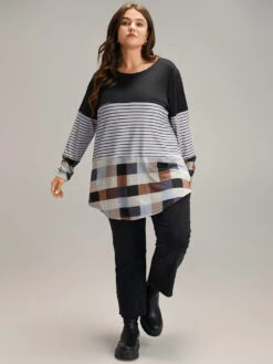 Plaid Striped Patchwork Arc HemT-shirt -Bloomchic Shop 874375946 kq b86a0d42 2d3d 4c99 a193 ff8ba041ce73