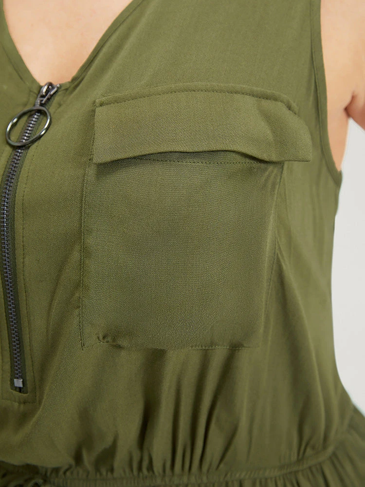 Plain V Neck Drawstring Pocket Zipper Jumpsuit 8 Plain V Neck Drawstring Pocket Zipper Jumpsuit - Image 6