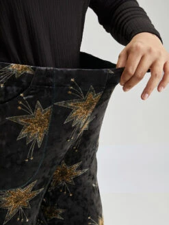 Star Elastic Waist Velvet High Rise Bootcut Pants -Bloomchic Shop 874637328 mh