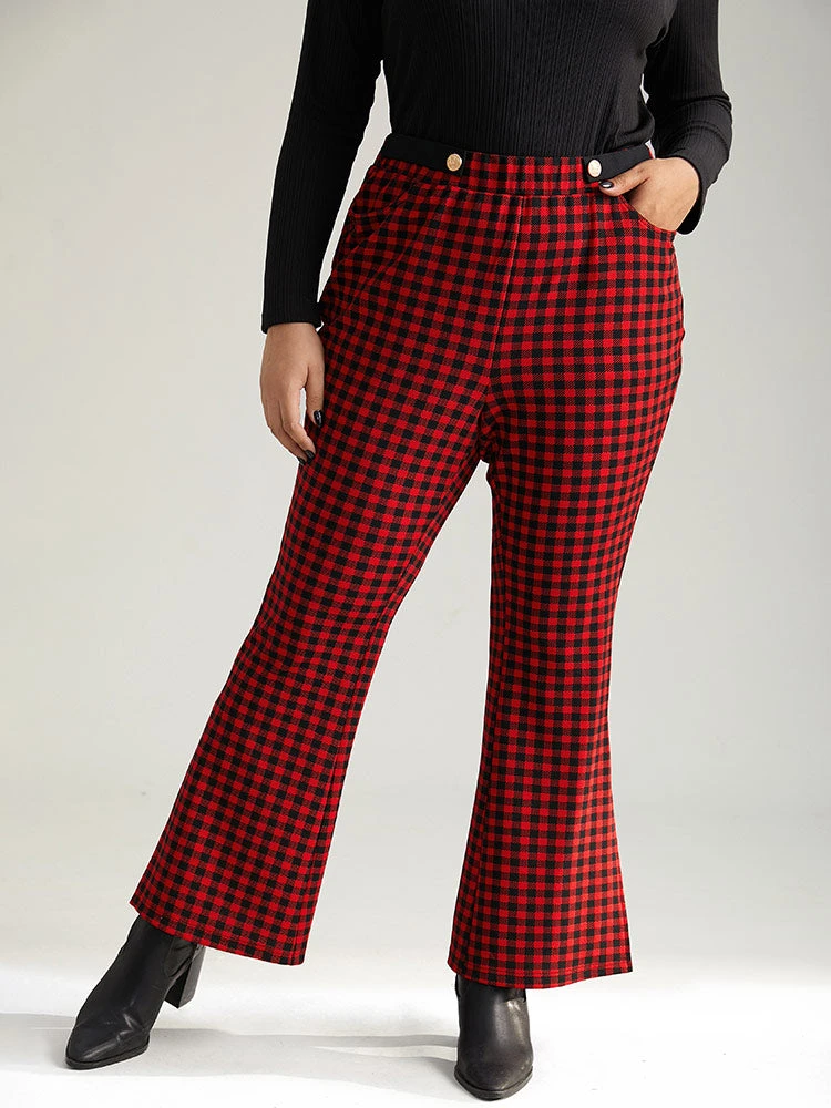 Gingham Bootcut Split Hem Metal Detail Pants 3 Gingham Bootcut Split Hem Metal Detail Pants