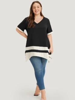 Anti-Wrinkle Two Tone Hanky Hem Blouse -Bloomchic Shop 875201699 ep e9970465 740f 4c41 bb0b cb3061c74593