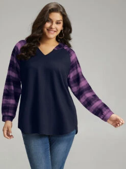 Plaid Print Hooded Patchwork Sweatshirt -Bloomchic Shop 875655550 ec