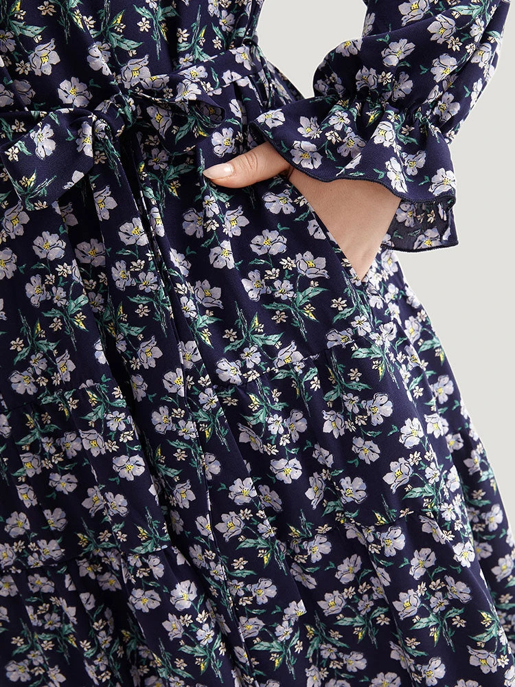 Ditsy Floral Pocket Tie Neck Frill Trim Dress 9 Ditsy Floral Pocket Tie Neck Frill Trim Dress - Image 7