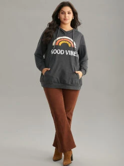 Rainbow Print Kangaroo Pocket Hooded Sweatshirt -Bloomchic Shop 876887340 es