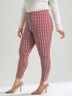 Christmas Houndstooth Elastic Waist High Rise Leggings -Bloomchic Shop 877196733 hu