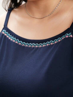 Solid Embroidered Ruffle Hem Cami Top -Bloomchic Shop 877589817 wc