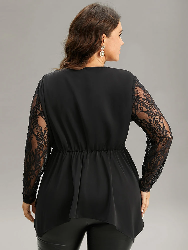 Guipure Lace Metal Detail Cut Out Hanky Hem Blouse 4 Guipure Lace Metal Detail Cut Out Hanky Hem Blouse - Image 2