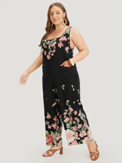 Floral Square Neck Zip Back Pocket Jumpsuit -Bloomchic Shop 878086902 aq e1a795d1 78af 4ebd a919 f026a542cfc1