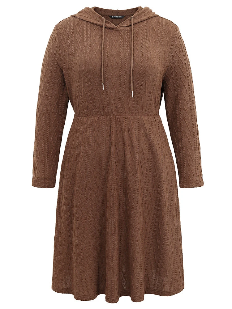 Plain Texture Jacquard Hooded Cable Knit Dress 7 Plain Texture Jacquard Hooded Cable Knit Dress - Image 5
