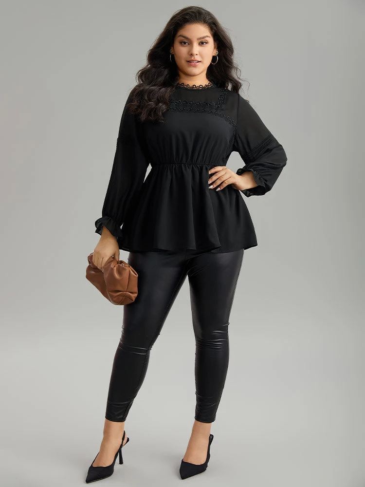 Plain Ruffles Elastic Waist Lace Patchwork Blouse 6 Plain Ruffles Elastic Waist Lace Patchwork Blouse - Image 4