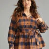 Plaid Elastic Waist Shirt Collar Blouse -Bloomchic Shop 879560957 uk