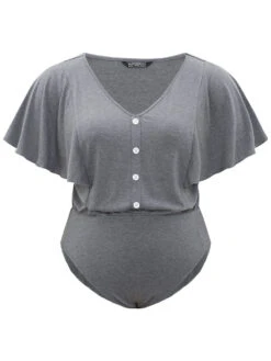 Plain Button Detail Flutter Sleeve Bodysuit 19 Plain Button Detail Flutter Sleeve Bodysuit -Bloomchic Shop 879766824 ac