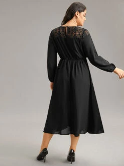 Lace Panel Patchwork Lantern Sleeve Dress -Bloomchic Shop 880555401 eu