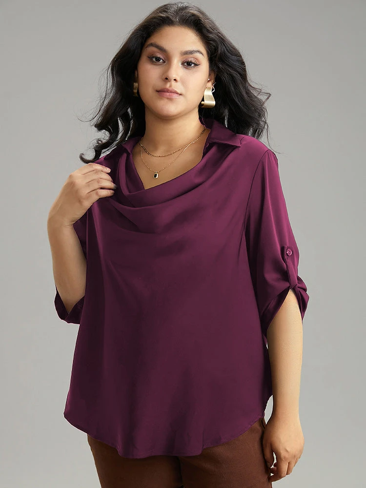 Anti-Wrinkle Solid Cowl Neck Tab Sleeve Blouse 10 Anti-Wrinkle Solid Cowl Neck Tab Sleeve Blouse - Image 8