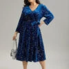 Star Glitter Velvet Wrap Pocket Belted Dress