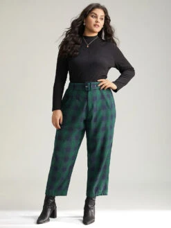 Plaid Pocket Eyelet Belted Pants 12 Plaid Pocket Eyelet Belted Pants -Bloomchic Shop 884169005 ro