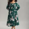 Floral Print Split Hem Pocket Shirred Dress -Bloomchic Shop 884574061 kx