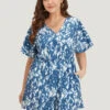 Batik Print Ruffle Sleeve Pocket Elastic Waist Jumpsuit