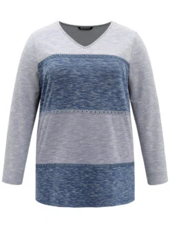 Contrast Heather Patchwork Hollow Out Thick T-shirt -Bloomchic Shop 886445709 vl