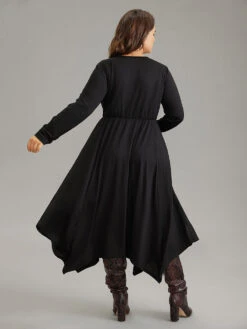 Supersoft Essentials Button Detail Hanky Hem Scoop Neck Dress -Bloomchic Shop 886626008 nr