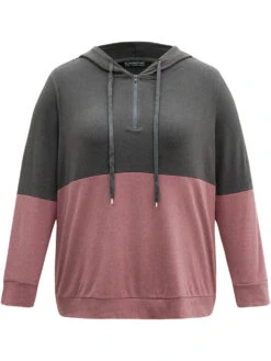 Colorblock Contrast Half Zip Hooded Sweatshirt -Bloomchic Shop 887348532 rl