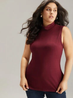 Cotton Plain Funnel Neck Tank Top -Bloomchic Shop 888249339 md