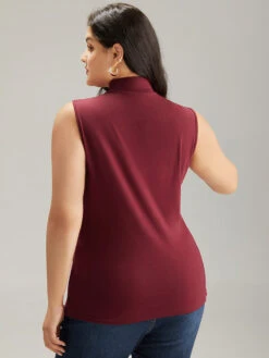 Cotton Plain Funnel Neck Tank Top -Bloomchic Shop 889276757 pv