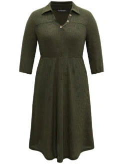 Waffle Knit Button Detail Lapel Collar Dress 11 Waffle Knit Button Detail Lapel Collar Dress -Bloomchic Shop 889329995 he
