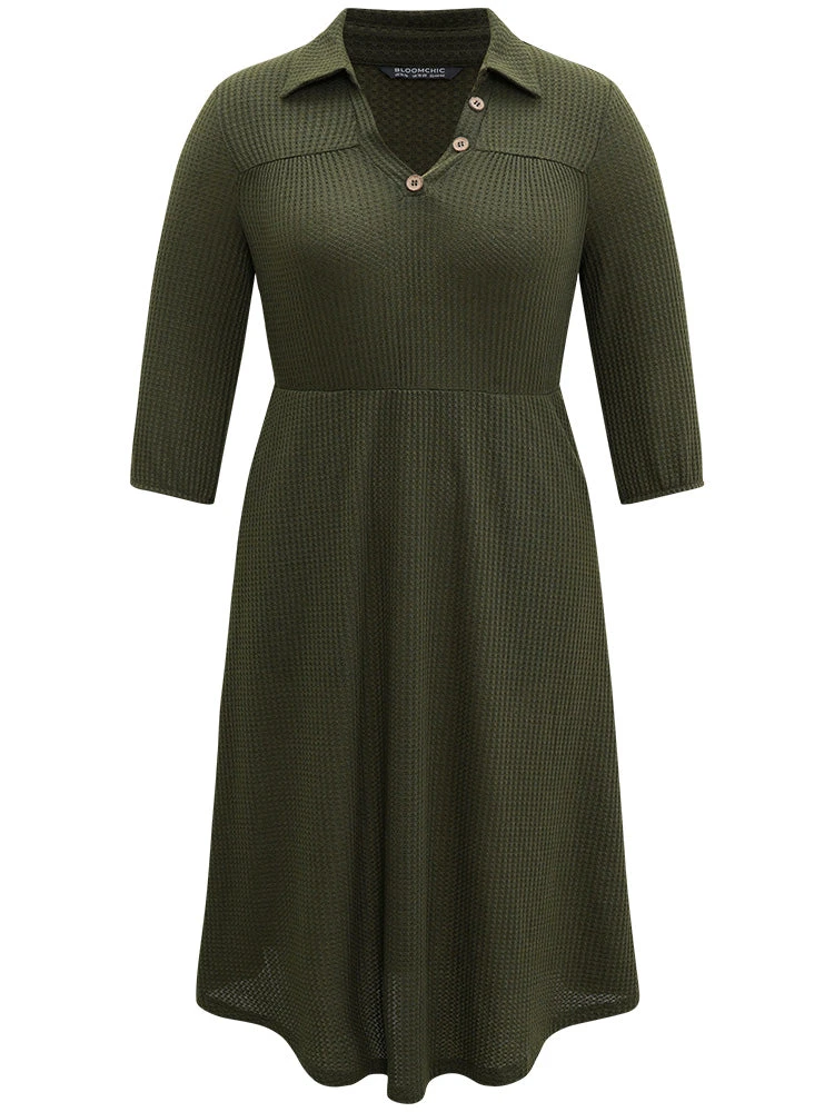 Waffle Knit Button Detail Lapel Collar Dress 7 Waffle Knit Button Detail Lapel Collar Dress - Image 5