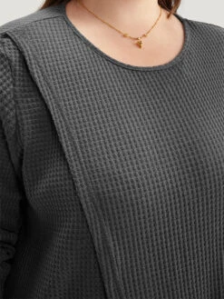 Waffle Knit Pocket Crew Neck Wrap T-shirt -Bloomchic Shop 890959319 cv