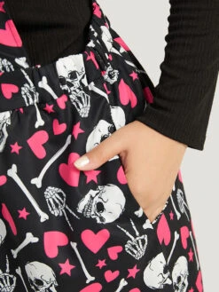 Halloween Skull &Heart Print Pocket Gathered Jumpsuit -Bloomchic Shop 891480427 yu 3810253c 3612 4b89 a309 36a24ce6142f