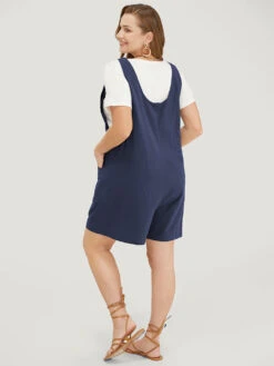 Solid Pocket Button Detail Knot Shoulder Overall Romper -Bloomchic Shop 892393645 vn 9d4d8ca3 c172 4c6d 888d c6264e6d6a77