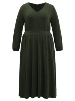 Plain Plisse Elastic Cuffs Midi Dress -Bloomchic Shop 89336955 xf