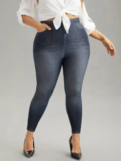 Denim Effect Print Pocket High Rise Leggings -Bloomchic Shop 893371270 cf