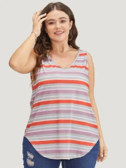 Striped Contrast V Neck Arc Hem Tank Top 14 Striped Contrast V Neck Arc Hem Tank Top -Bloomchic Shop 89473768 he