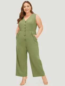 Plain Pocket Button Through Tank Jumpsuit 14 Plain Pocket Button Through Tank Jumpsuit -Bloomchic Shop 894923022 or