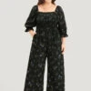 Floral Print Shirred Belted Square Neck Frill Trim Jumpsuit 2 Floral Print Shirred Belted Square Neck Frill Trim Jumpsuit -Bloomchic Shop 895360742 jj