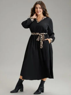 Leopard Patchwork Pocket Belted Notched Dress -Bloomchic Shop 89599741 hn 629a8321 3d92 4de2 b1cc 153636011005