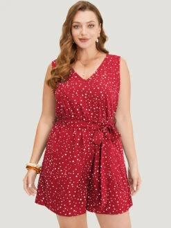 Polka Dot V Neck Pocket Sleeveless Belted Romper -Bloomchic Shop 896677023 ek 408a55e7 9561 4da3 ac96 88efc0f6ae5c